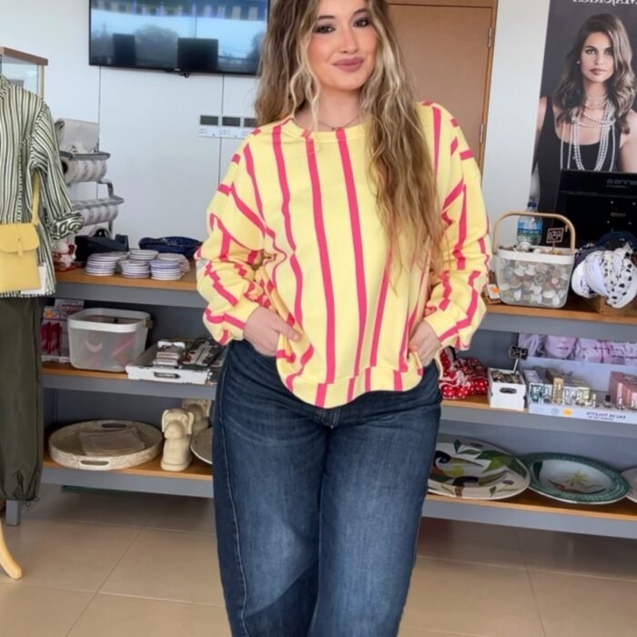 SUDADERA RAYAS FUCSIA