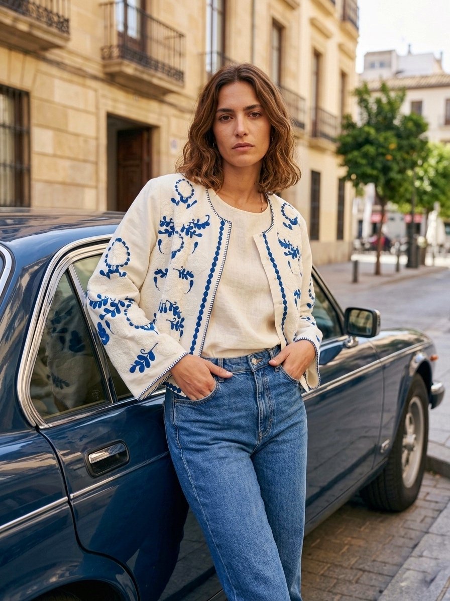 CHAQUETA BORDADA AZUL