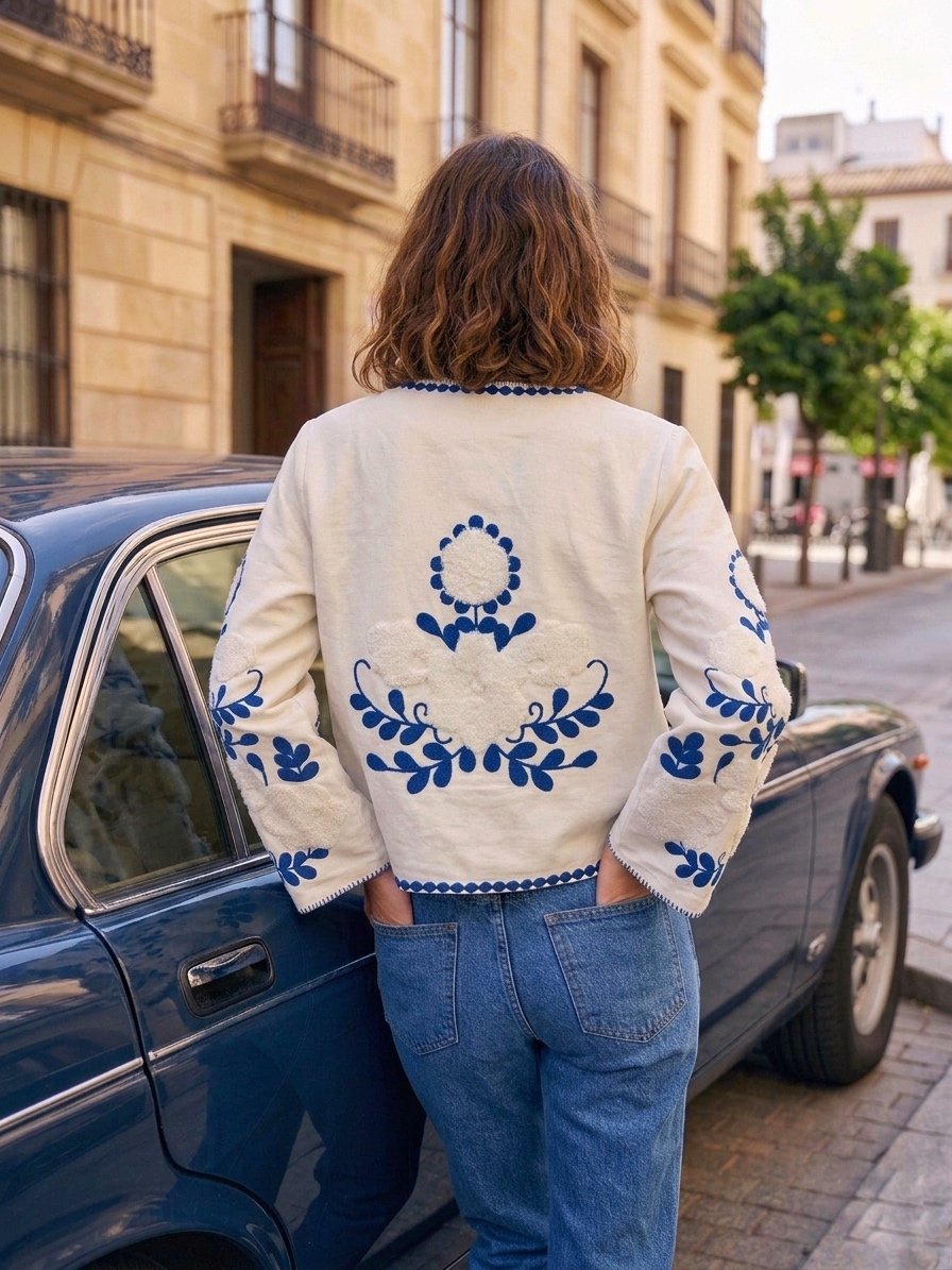 CHAQUETA BORDADA AZUL