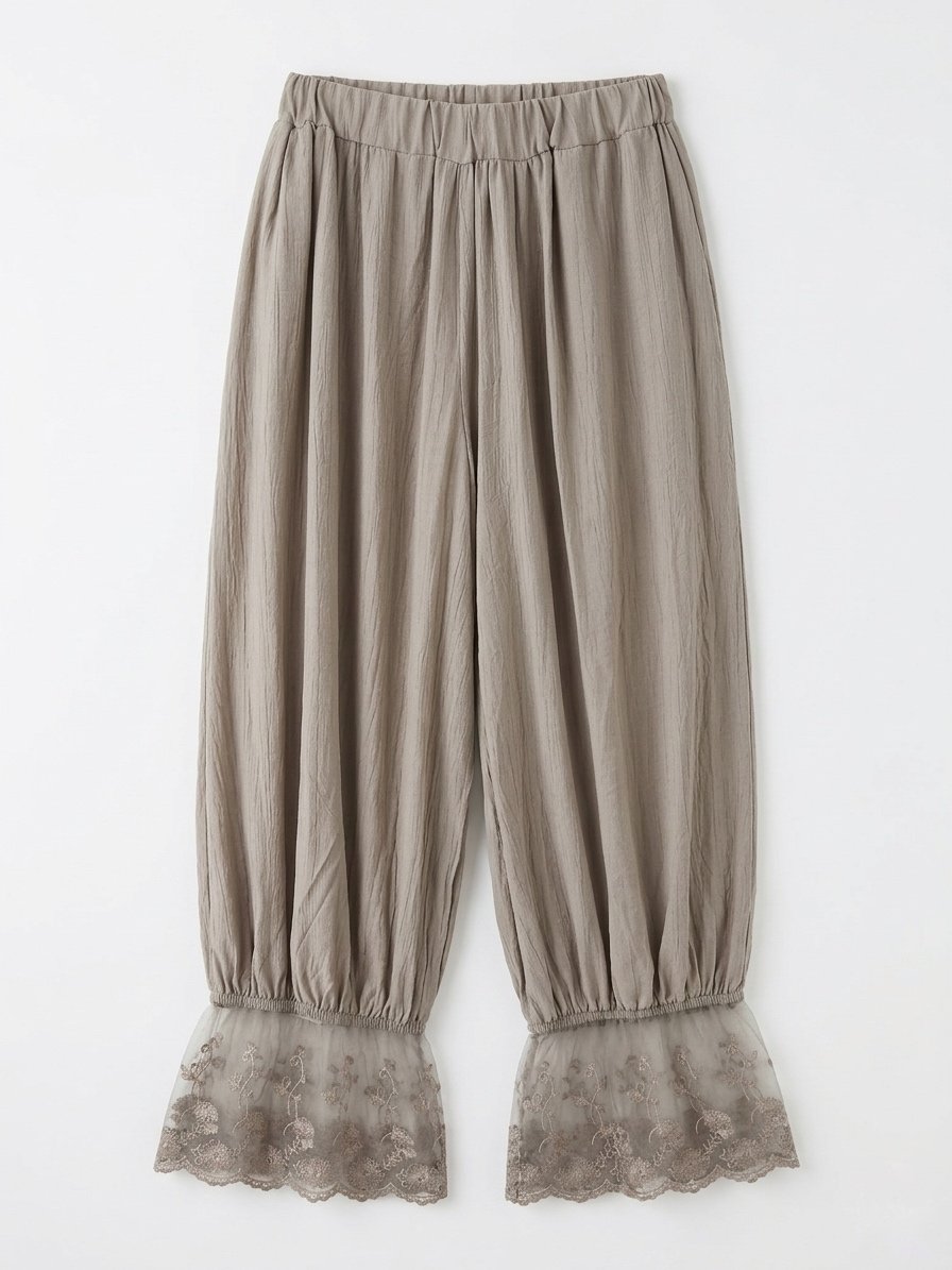 PANTALÓN BOMBACHO ENCAJE TOPO