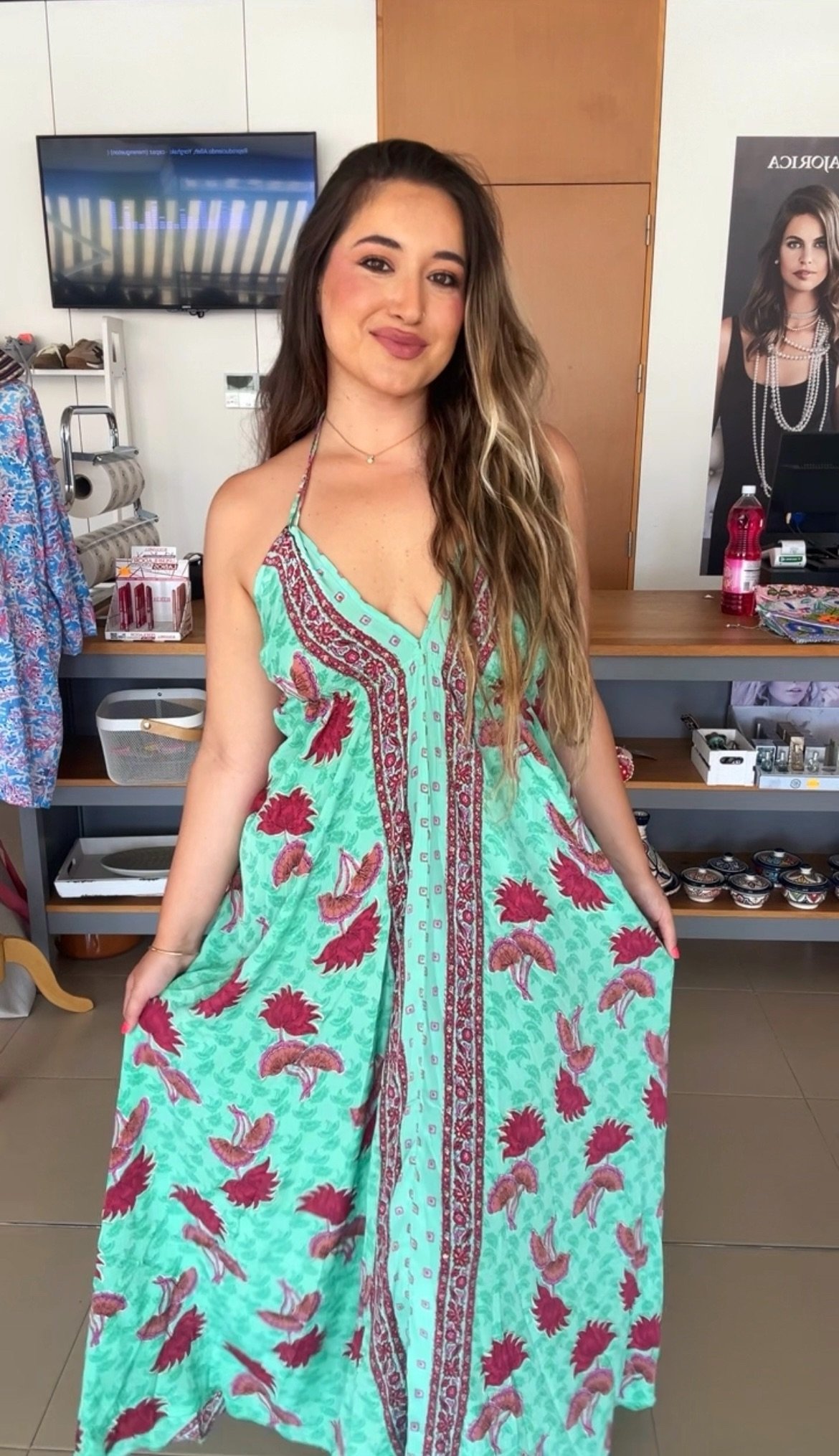 VESTIDO SEDA VERDE ESTAMPADO FLOR