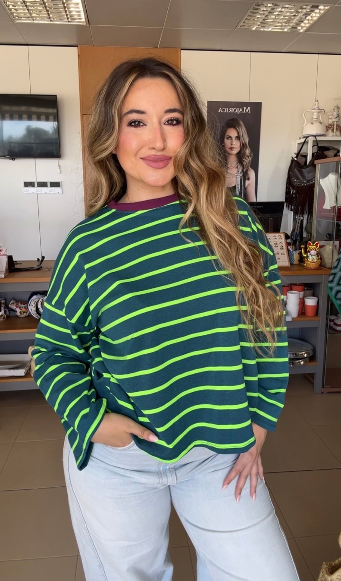 CAMISETA RAYAS VERDE FLUOR