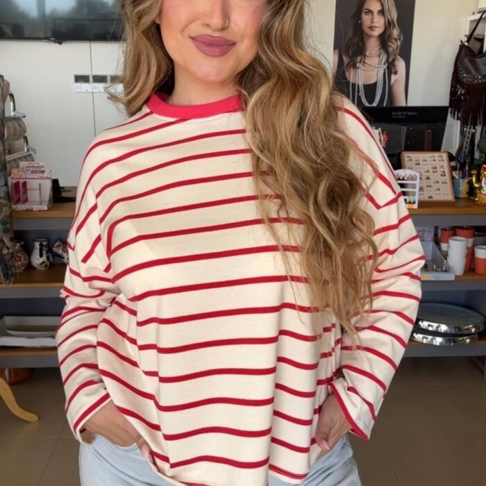 CAMISETA RAYAS CRUDO Y ROJO