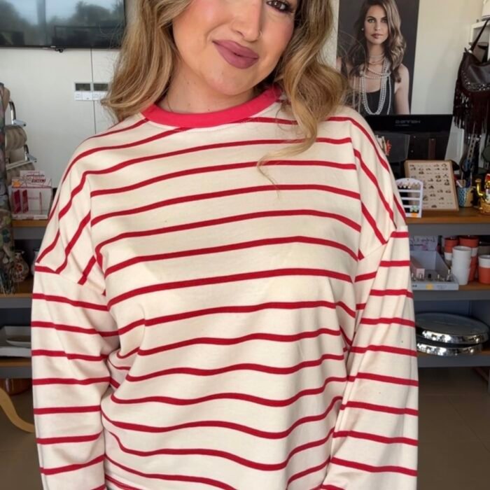 CAMISETA RAYAS CRUDO Y ROJO