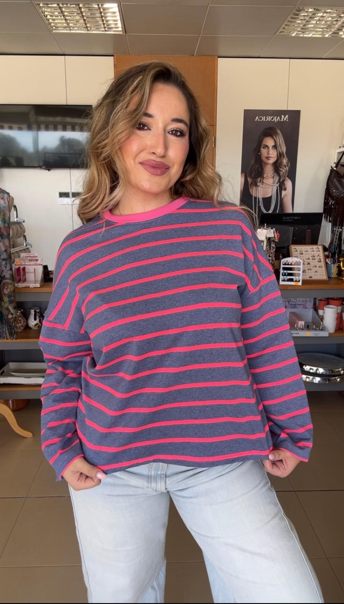 CAMISETA RAYAS AZUL Y ROSA