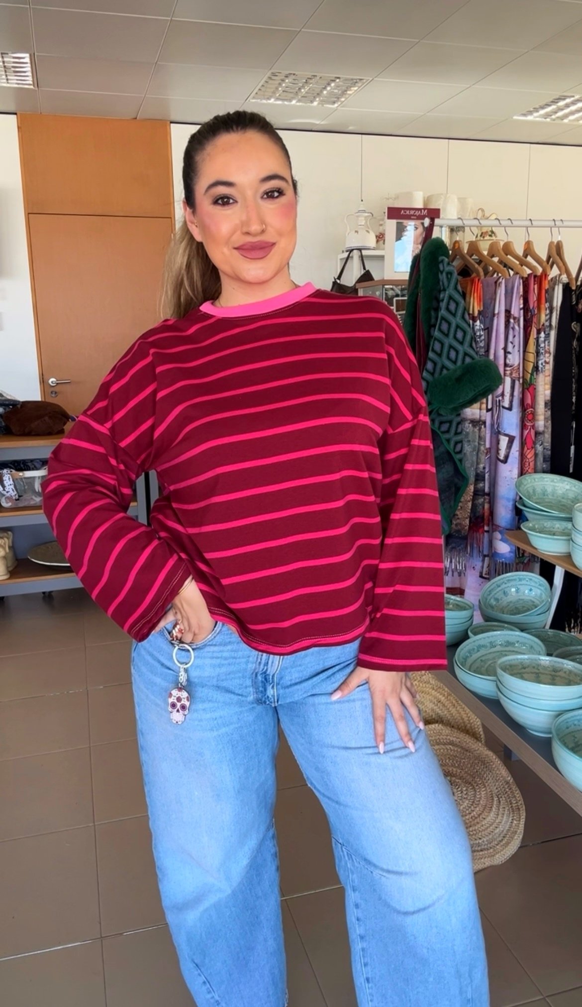 CAMISETA RAYAS FUCSIA
