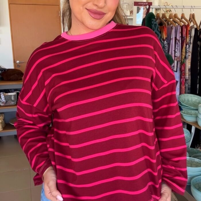 CAMISETA RAYAS FUCSIA