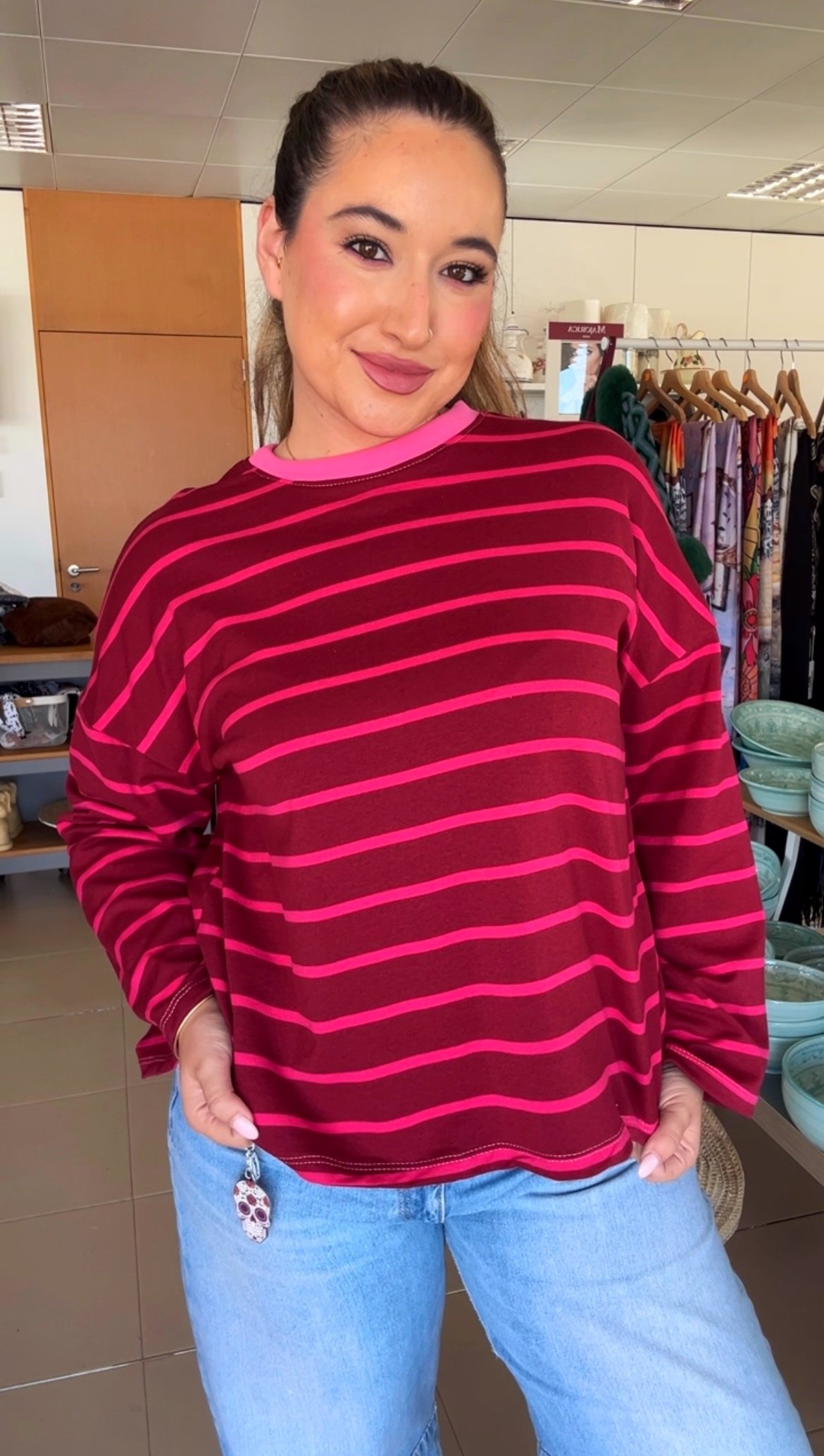 CAMISETA RAYAS FUCSIA
